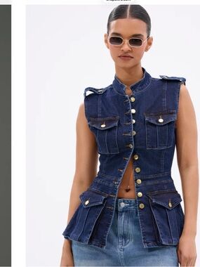 Akira Sleeveless Dark Blue Denim Military Button Vest